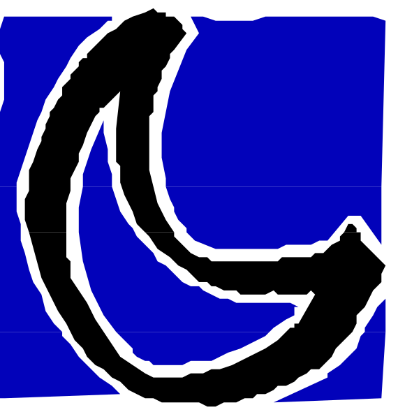 The image shows a blue handicap symbol on top of another similar but smaller black handicapped sign with white text inside it that reads "G".