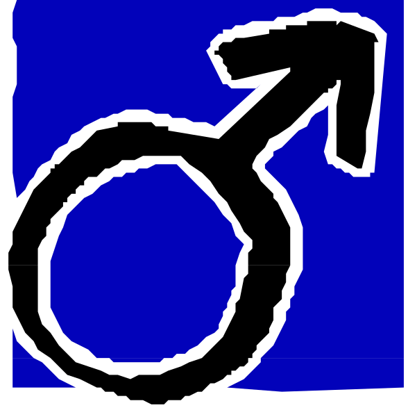 The images show a blue background with two distinct symbols: on top left there is an icon of male genitalia (a penis), indicating masculinity; below it to its right, in contrast, is another symbol representing female reproductive organs and breasts, suggesting femininity or womanhood.