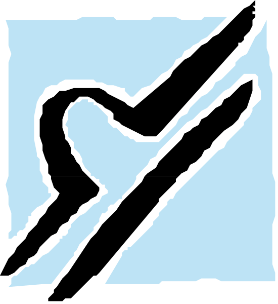 The image shows a black and white logo with two intertwined lines forming an abstract heart shape atop each other on top of what appears to be a stylized letter 's'.
