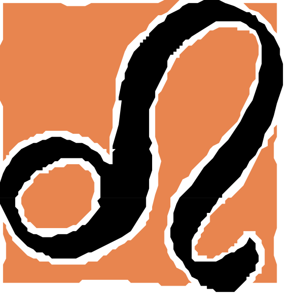 The image shows a logo with an orange background featuring two stylized snake heads facing each other on either side of what appears to be a letter 'S'.