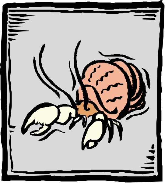The illustration shows a lobster with its claws raised above it as if waving hello to an unseen viewer on what appears to be a menu card in front of which is another crustacean, possibly a crayfish, also depicted in profile and facing away from the camera.