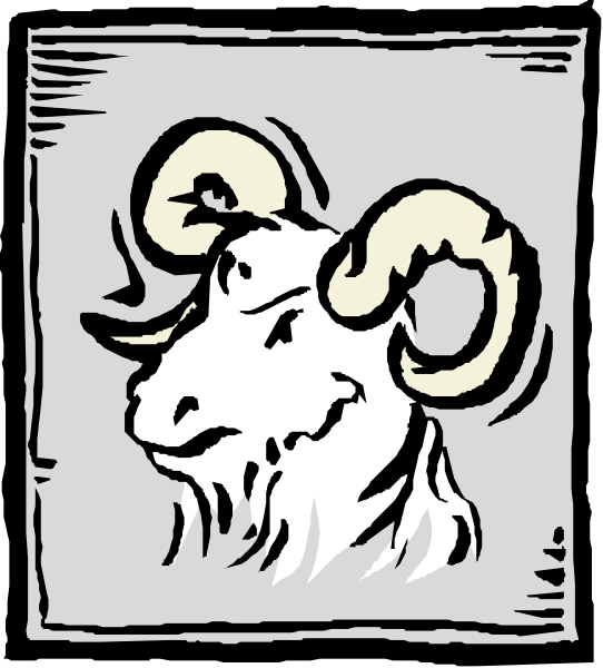 The image shows a cartoon of an animated goat with curved horns wearing sunglasses on its head inside what appears to be a picture frame.