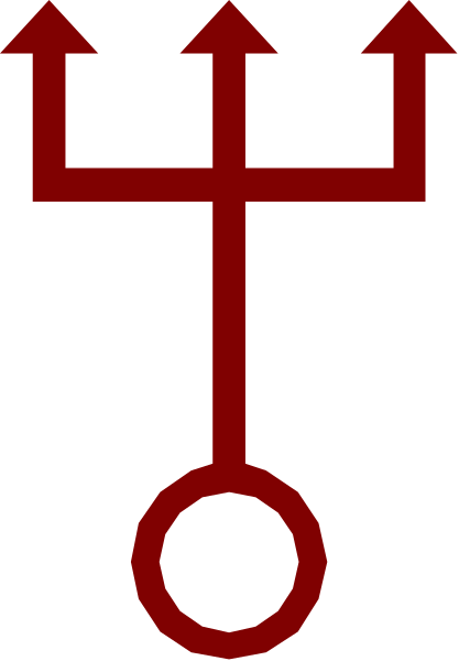 The image shows a black flag with red symbols on it: an anchor at the bottom left corner, two arrows pointing upwards in opposite directions above each other near the top center of the flag, and three horizontal lines forming what appears to be a stylized letter 'A' or possibly another symbol.