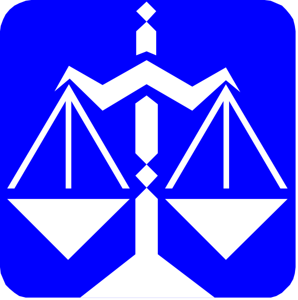 The image shows two square graphics with a blue background featuring white icons: on top left is an icon of scales representing justice; bottom right has three gears in vertical alignment suggesting machinery or mechanics. There's no text present, and both images have similar color schemes but different symbolic content.