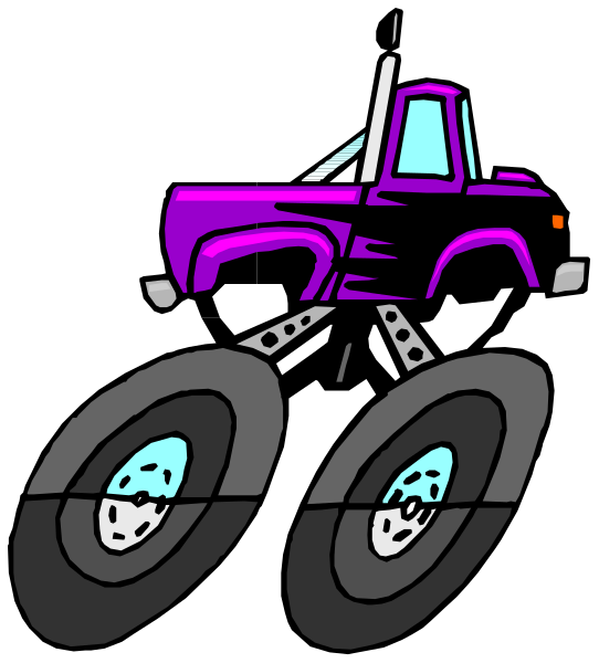 The image shows a cartoon of an old truck with large wheels parked on top of another vehicle that resembles a tractor trailer.