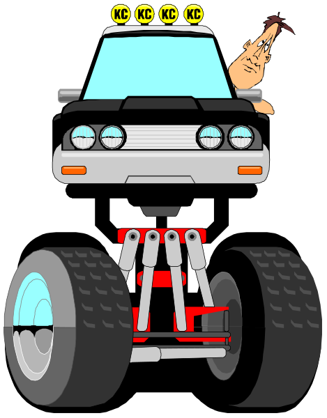 The image shows a cartoon of two cars: on top, there's an old car with its hood up revealing engine parts; below it is another vehicle that appears to be in motion as indicated by tire tread and wheels spinning rapidly against each other.