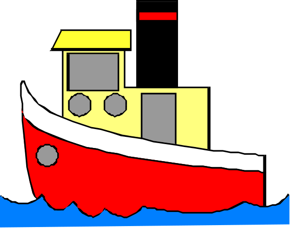 The image shows a cartoon depiction of a red boat with white trim on water against an ocean backdrop; it has yellow crates stacked in its hold.
