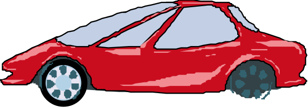 The image shows a red car with black tires on top of it against an unseen background.