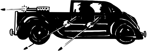 The black and white illustration shows a car with two wheels visible on its left side against an indistinct background that does not provide any additional context about location or time period.