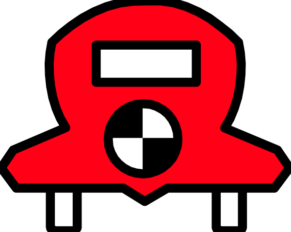 The image shows a red car with an open door on its side, indicating it is parked next to what appears to be a gas station sign in black and white tones against a gray background.