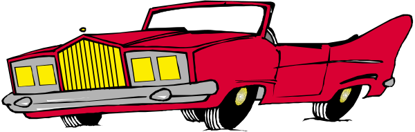 The image shows a red car with yellow wheels parked next to an old truck on what appears to be a roadway at nighttime under clear skies.