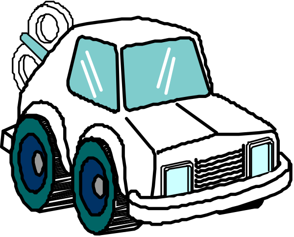 The image shows a cartoon truck with blue wheels on it against a black background.