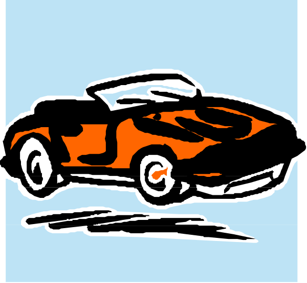 The image shows a black car with orange flames on it driving towards an open door of another vehicle that is parked inside what appears to be a garage.