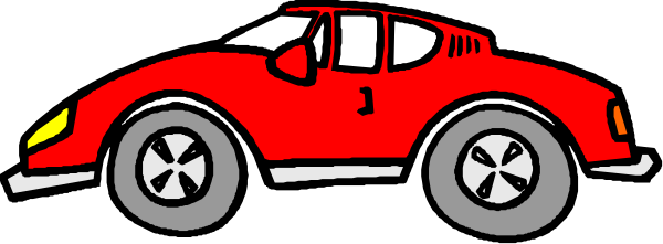 The image shows a red race car with white wheels on top of it against a black background.