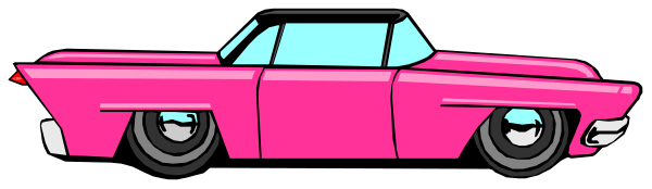 The image shows a pink car with white wheels parked on an unseen surface next to what appears to be a roadway.
