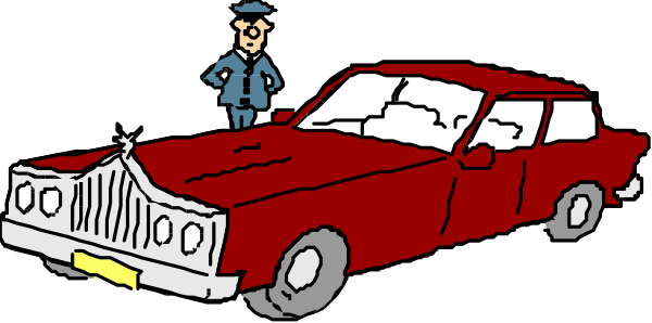 The image shows a red car parked next to an officer standing beside it on what appears to be a street at nighttime with no visible background details due to darkness.
