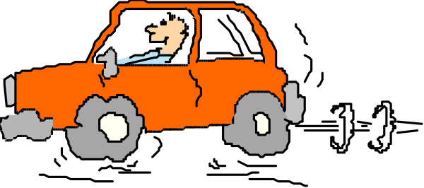 The image shows two cars on a road with an orange car behind another vehicle; there is no text present within this small clip-art picture.