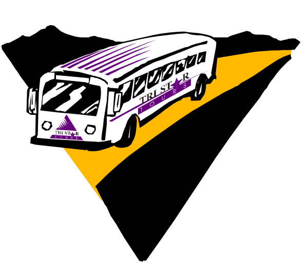 The image shows a black and white line drawing of an old bus with text on it traveling down what appears to be a road at nighttime under a yellow sky background.