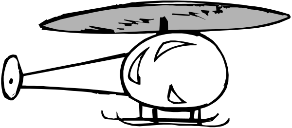 The black and white photo shows a helicopter with its rotors spinning above an object that resembles a person's head in profile view from behind; it is set against a dark background which contrasts sharply, emphasizing both subjects within this small clip-art image.
