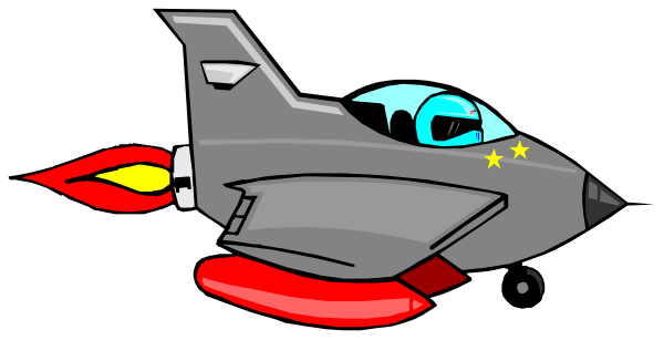 The image shows a cartoon fighter jet with an open cockpit door against a dark background.