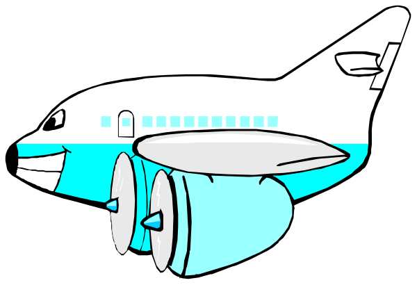 The image shows a cartoon airplane with blue propellers on its wings against a black background.