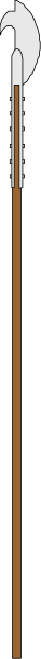 The image shows a simple black and white illustration of two vertical lines with an object between them that appears to be hanging from one line by its top edge while resting on another horizontal surface below it.