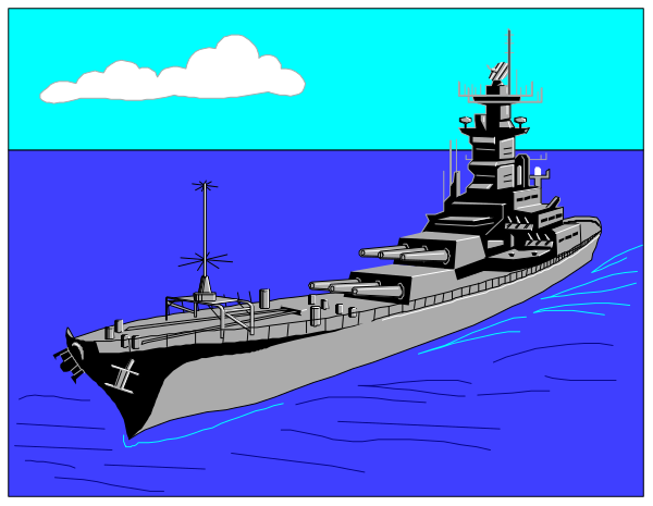 The image shows a black and white illustration of an old navy ship sailing on blue water with two windows open at either end; it is depicted in three panels: one showing only half of the boat from left to right, another full view centered between them, and a third panel that zooms out further.