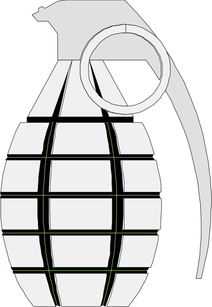 The image shows a bomb with its lid open revealing an inner mechanism that resembles a handgun's firing pin inside it against a black background.