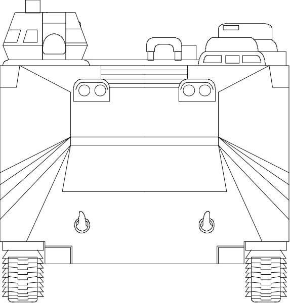 The image shows a simple black and white line drawing of three vertical rectangles with varying heights against an untextured background.