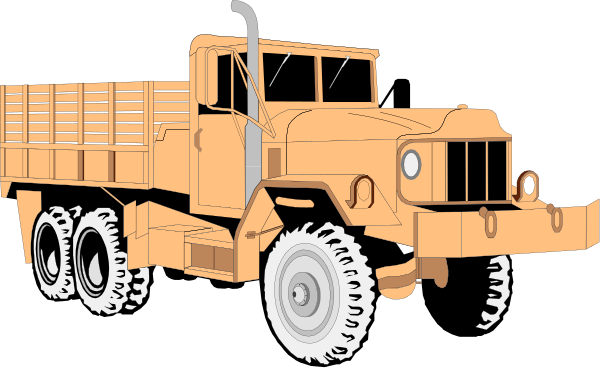 The image shows a large orange truck with six wheels parked on an unseen surface at nighttime.