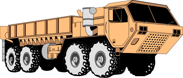 The image shows a large truck with multiple tires parked on an unseen surface; it is depicted as black-and-white clipart without any additional context provided in this description.
