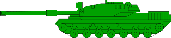 The image shows a green tank with tracks on it driving across an unseen terrain.