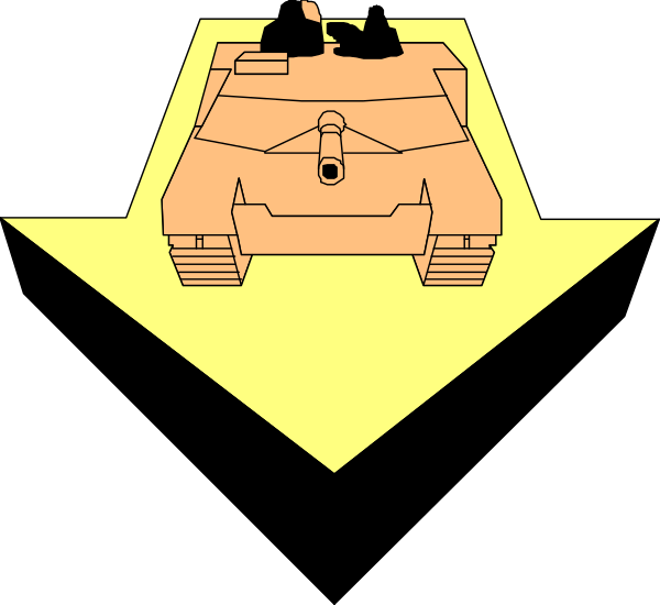 The image shows a cartoon tank with two visible turrets on top of it against an abstract background that includes geometric shapes in black and white tones.
