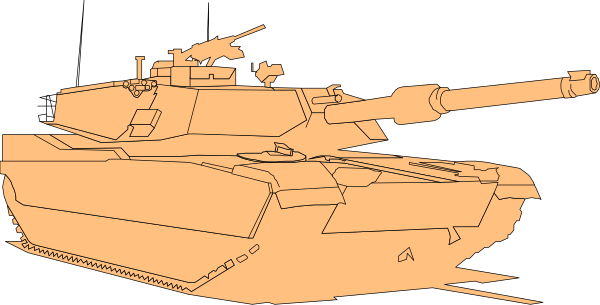 The image shows a tank with two turrets on either side of it against an orange background; there is no text present in this clip-art illustration.