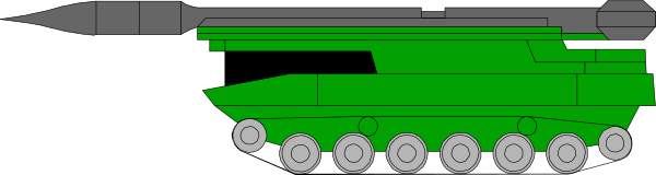 The image shows a green tank with white wheels on top of it against an indistinct background.