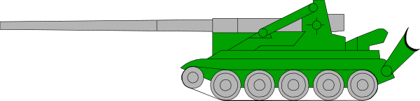 The image shows a green tank with tracks on top of it driving down what appears to be an empty roadway under overcast skies.