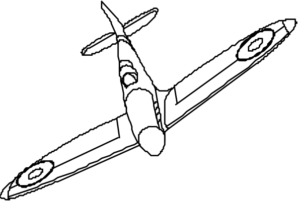 The black and white illustration shows a vintage fighter plane with two propellers flying through an overcast sky against a dark background.