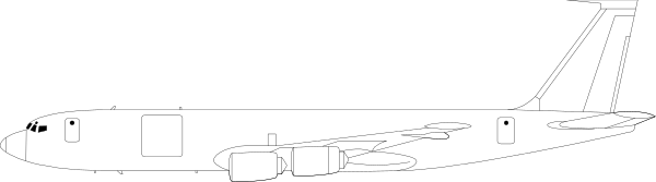 The image shows a large airplane with multiple engines on its wings against an overcast sky background.