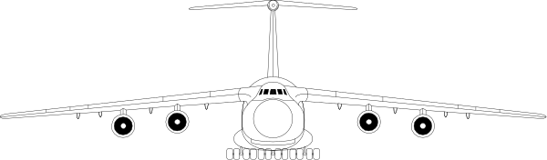 The image shows a large airplane with two engines on each wing parked at an airport terminal under clear skies during daylight hours.