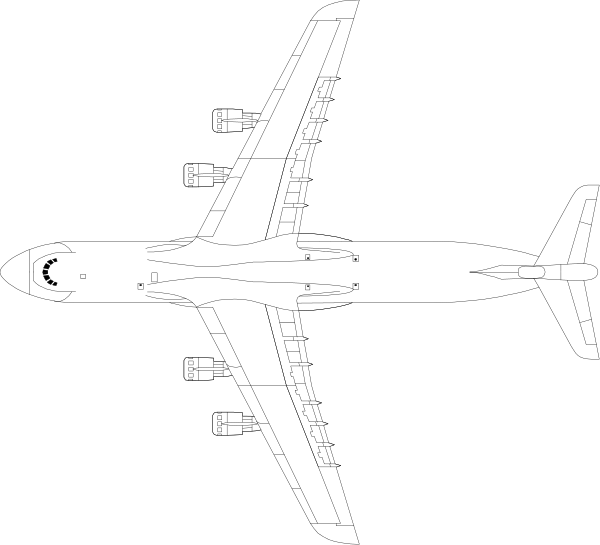 The image shows a side view of an airplane with its landing gear extended against a black background.