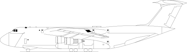 The image shows a black and white illustration of an airplane with its landing gear down on what appears to be runway at nighttime.