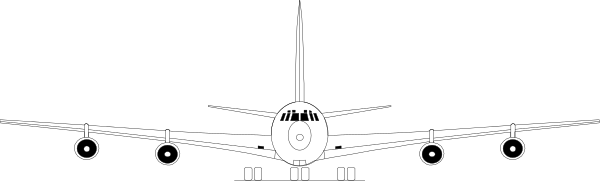 The image shows a large airplane with four engines on its wings parked at an airport runway during nighttime under clear skies.