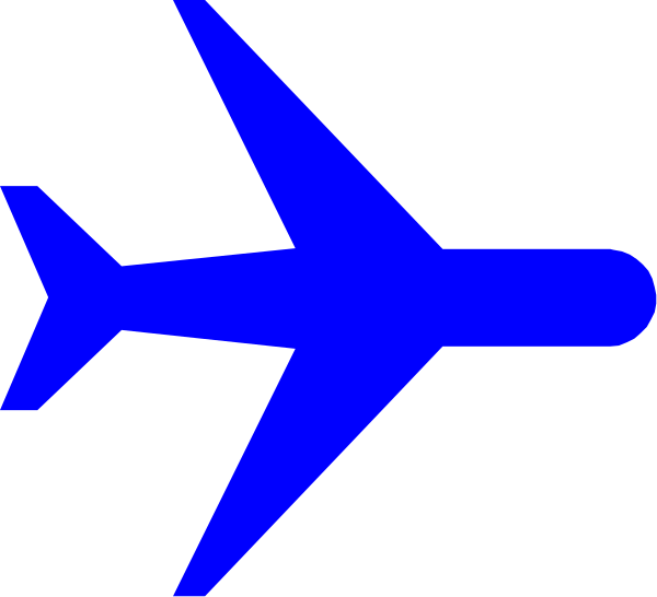 The image shows a blue airplane with white wings against a black background on an electronic device screen displaying it as part of a presentation slide.