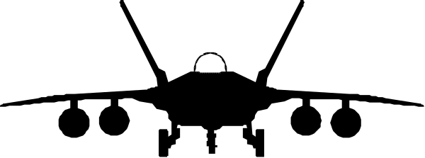 The image shows a black silhouette of an airplane flying against a gray sky background with no other discernible details visible in this small clip-art format.