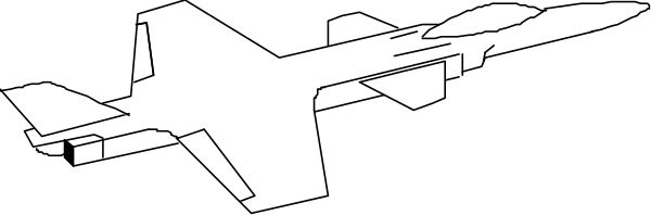 The image shows a black silhouette of an airplane flying against a gray background with no other discernible elements present in this clip-art representation.