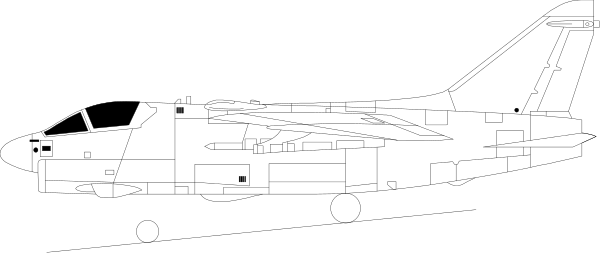 The image shows a black and white illustration of an airplane with its landing gear down on what appears to be runway at nighttime.