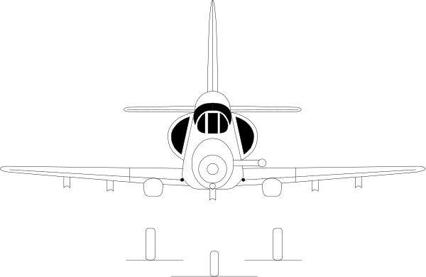 The black and white silhouette of a fighter jet with its landing gear down against an empty background.