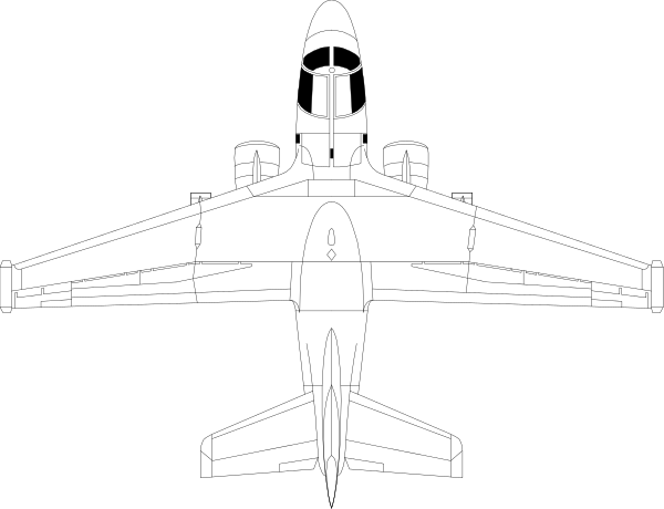 The black and white illustration shows a fighter jet with its landing gear down against an empty background.