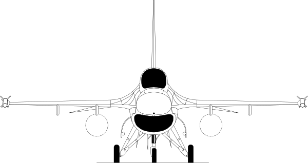 The black and white picture shows a fighter jet with its landing gear down against an airplane hangar background.