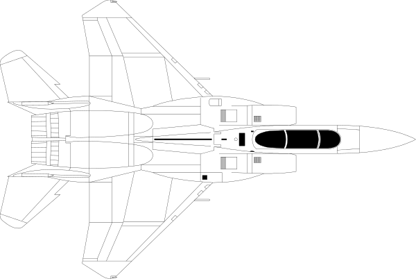 The black and white illustration shows a fighter jet with its canopy open against an empty background.